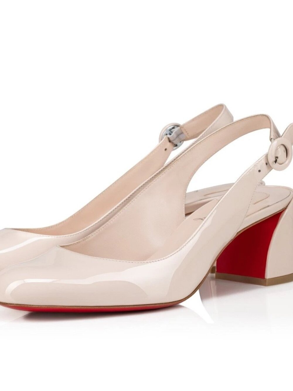 Christian Louboutin So Jane Sling 55 Leche Patent Slingback Sandal Block Heel 40